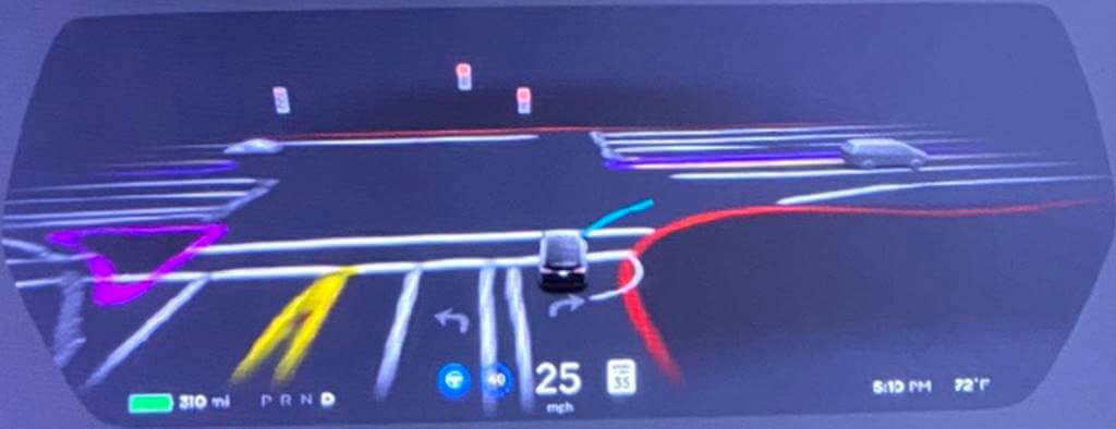 vista de la v9 del sistema de conducción autónomo de Tesla