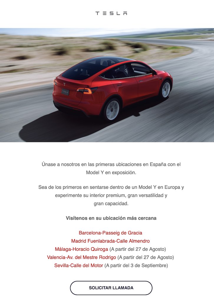 Fechas de visita para el Tesla Model Y